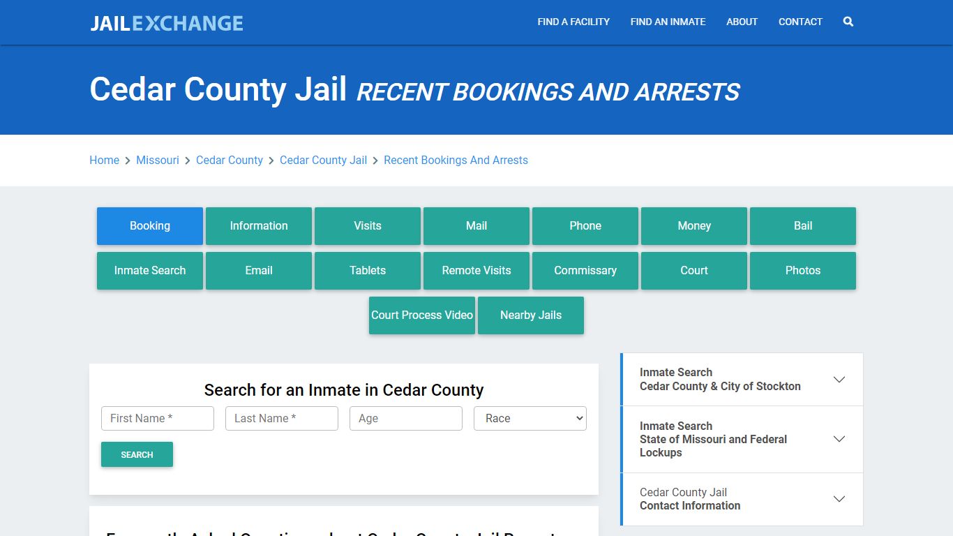 Cedar County Jail MO Recent Arrests and Bookings - Jail Exchange